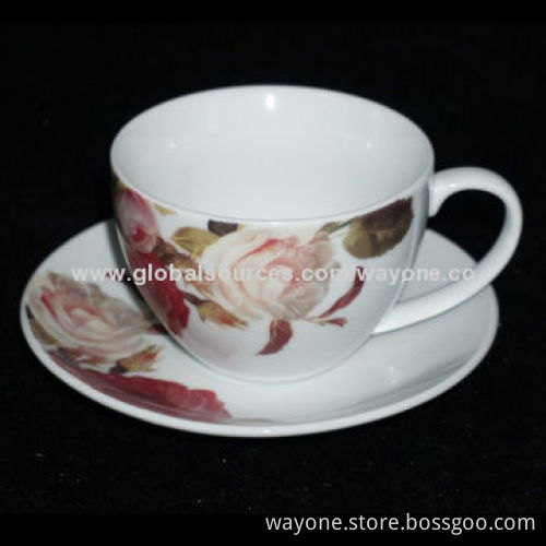 6+6-piece New Bone China Tea Set in Printed Gift Box, Rose Design, Ideal for Gifts, Food Safe, 90cc